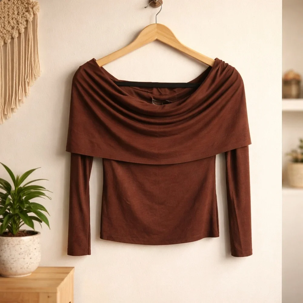 Naked Wardrobe Chocolate Off-The-Shoulder Top - Picture 2 of 7